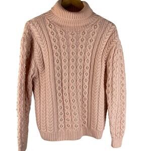 Vintage 80’s STUDIO Pink Cable Knit Pearl Embellished‎ Wool Sweater Size Medium